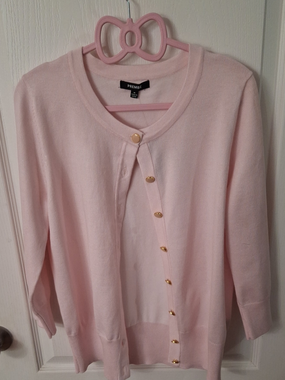 Premise Light Pink Cardigan Sweater Gold Buttons
